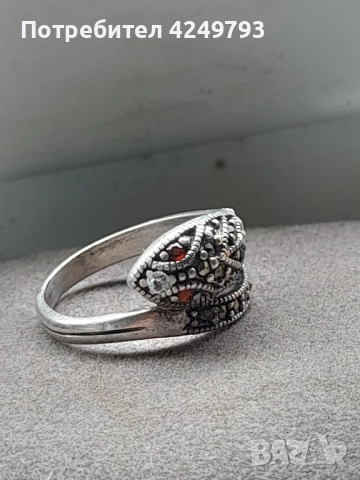сребърен пръстен с гранати и маркизити , снимка 1