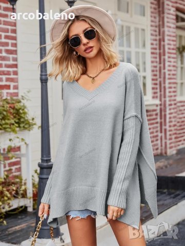 Дамски моден с голям размер секси пуловер с V-образно деколте, 2цвята - 023 , снимка 9 - Блузи с дълъг ръкав и пуловери - 43204764
