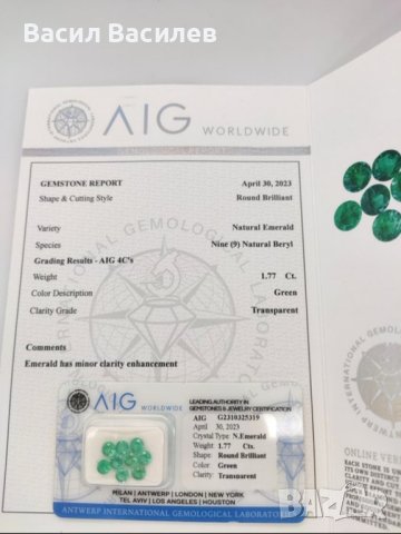 Смарагд 1.77карата Сертификат AIG WORLDWIDE, снимка 6 - Други - 44015711