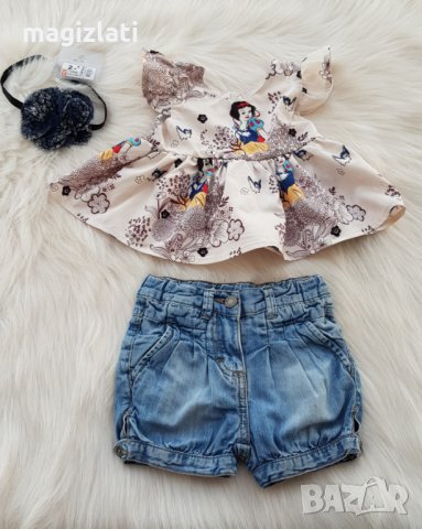 Къси дънкови панталони и туника 3-6 месеца, снимка 12 - Бебешки дънки - 32612836