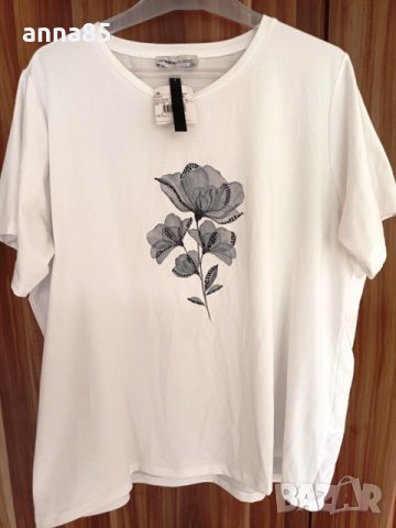 Бяла тениска с цвете, 4ХЛ, снимка 3 - Тениски - 40750792