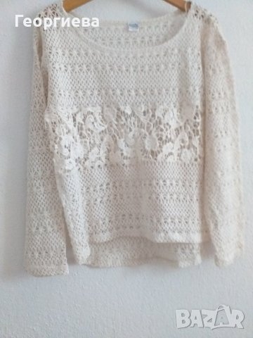 Ажурна блуза в цвят шампанско, снимка 1