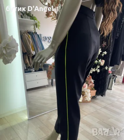 Панталон с висока талия и кант в неон, снимка 4 - Панталони - 49266970