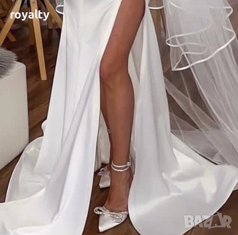 Сандали на ток - бял сатен, снимка 3 - Сандали - 52074145