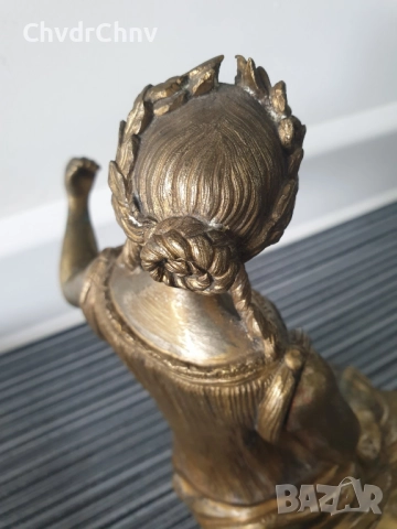 24см-3кг музикантка на пейка статуетка/стара френска бронзова фигура-надстройка за каминен часовник, снимка 7 - Антикварни и старинни предмети - 51358453