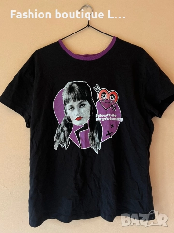 Sex education черна дамска тениска 100% памук S размер на марката Reserved с гумирана щампа 🖤