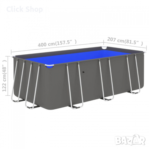 Басейн със стоманена рамка, 400x207x122 см, антрацит, снимка 7 - Басейни и аксесоари - 36479042