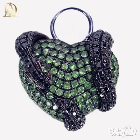 Нова Уникална Златна Висулка с 2.90кт Естествени Диаманти и Изумруди, снимка 3 - Колиета, медальони, синджири - 48465924