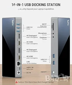 USB 3.0 докинг станция, IVIIN универсална докинг станция с 4K HDMI и 5K DisplayPort, снимка 5 - Друга електроника - 50217863