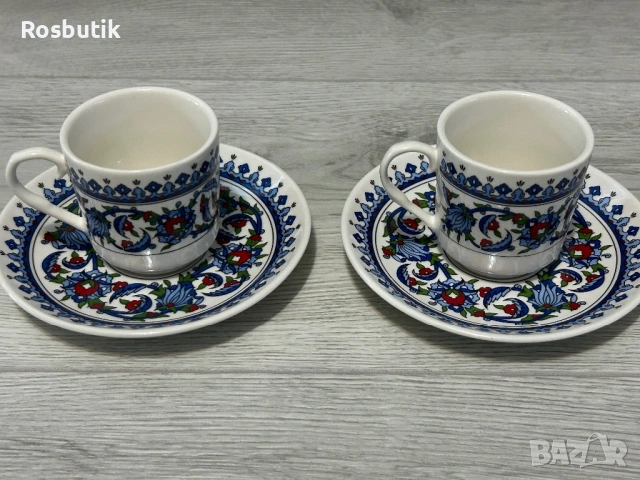 Сервиз за двама два комплекта чаши ръчно рисувани с позлата , снимка 3 - Чаши - 53454940