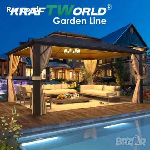 Луксозна Шатра KraftWorld Tenerife – 3×4 м с Твърд Покрив,Мрежа и Завеси, снимка 9 - Градински мебели, декорация  - 51206293