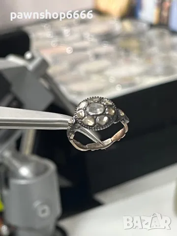 Античен викториански диамантен пръстен (1880 г.) , снимка 2 - Пръстени - 49225712