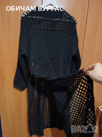 НОВ ЧЕРЕН,ДЪЛЪГ,МРЕЖЕСТ ПУЛОВЕР-РОКЛЯ С ДЪЛГИ СТАНИЧНИ  ЦЕПКИ , снимка 5 - Блузи с дълъг ръкав и пуловери - 52426593