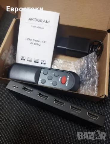 AVIDGRAM HDMI 4K 60Hz 2.0 превключвател 4-в-1 изход, 4 порта,  IR дистанционно, снимка 7 - Други - 48241948