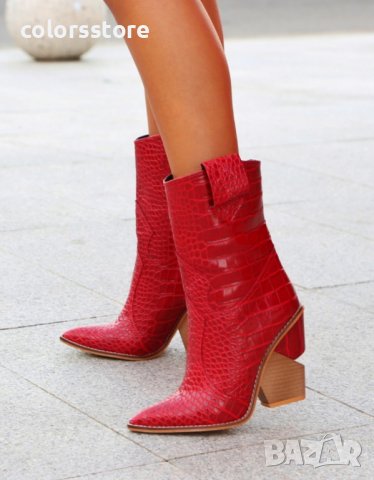 Боти на ток - червена кожа - CB95, снимка 2 - Дамски боти - 34711796