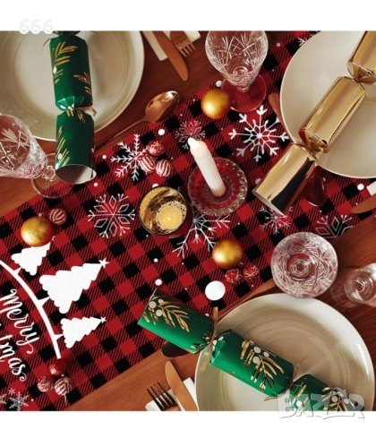 Коледна пътека за маса MACTING (червена/черна карирана пътека за маса, 2.74см x 0.27 см, снимка 4 - Декорация за дома - 52896139