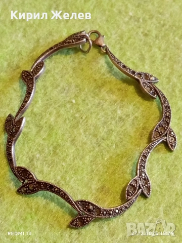 Сребърна гривна с МАРКЕЗИТ във формата на листа ювелирна изработка 43840, снимка 5 - Гривни - 52913016