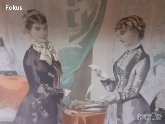 Стара цветна антикварна гравюра в рамка подписана - Франция, снимка 5 - Антикварни и старинни предмети - 53347081