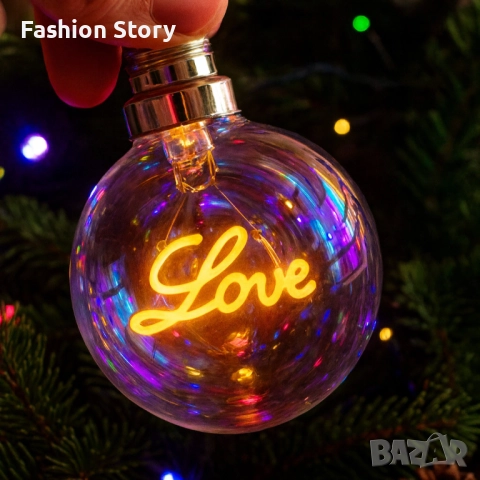 Коледна LED декоративна крушка с фигура – Елха / Love – Топъл празничен акцент за дома и подарък, снимка 3 - Декорация за дома - 52632129