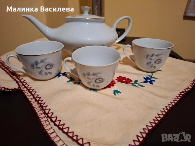 Чайник с три чаши , снимка 5 - Чаши - 52306027