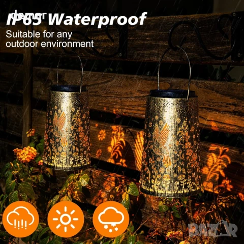 Соларни фенери Glostravier Hummingbird за външна употреба, пакет от 2 висящи соларни лампи, снимка 5 - Соларни лампи - 50594535