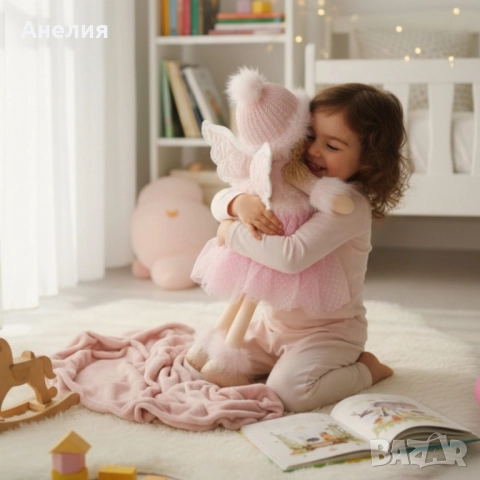 Декоративен текстилен коледен ангел в розово -80 см, снимка 3 - Декорация за дома - 52064193