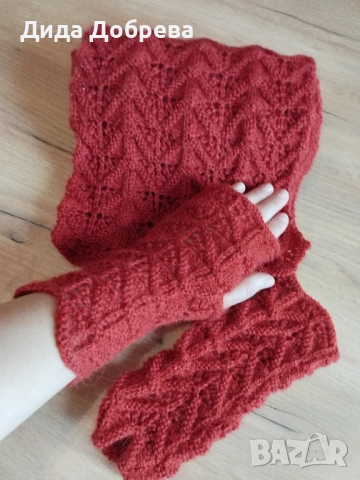 Дамски комплект шал и ръкавички без пръсти, снимка 2 - Шалове - 51691107
