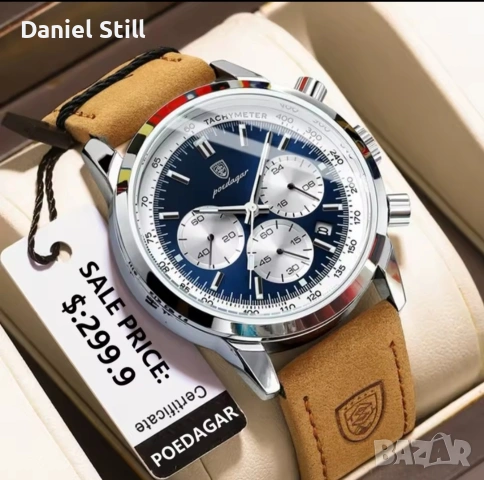 POEDAGAR Високо качество Мъжки Луксозен Хронограф Светещ Циферблат, снимка 5 - Мъжки - 49886788