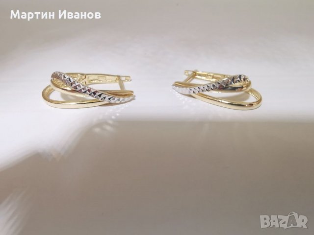 Златни обеци бяло и жълто злато , снимка 4 - Обеци - 33026738