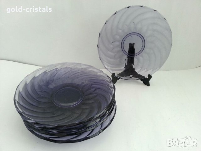 Ретро стъклени чинии цветно лилаво стъкло, снимка 4 - Антикварни и старинни предмети - 32339594