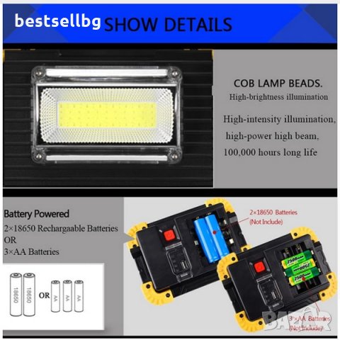 Работна акумулаторна лед лампа къмпинг фенер за работа риболов палатка, снимка 2 - Къмпинг осветление - 29055593