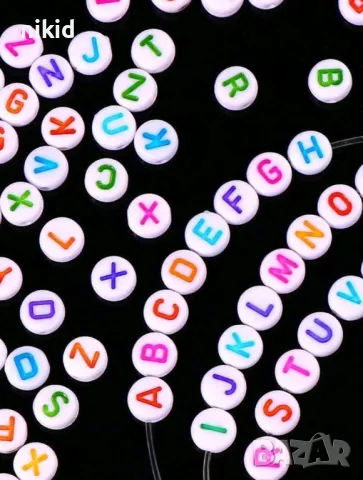 100 бр цветни Акрилни букви на латиница английски- кръгли мъниста, снимка 3 - Други - 49741632