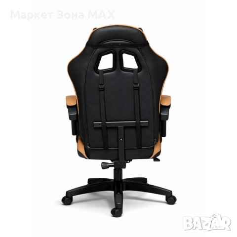 Геймърски стол с масажна функция, лумбална възглавница и поставка за крака – Черен-златист, снимка 5 - Геймърски - 53449199