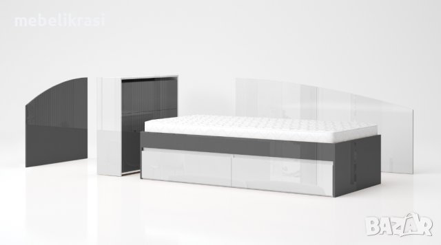 Легло Лео 90 с матрак 90/200 см., две чекмеджета, бял гланц,, снимка 9 - Мебели за детската стая - 43967188