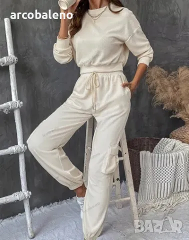 Ежедневен дамски комплект от две части с едноцветна текстура, снимка 6 - Комплекти - 48170799