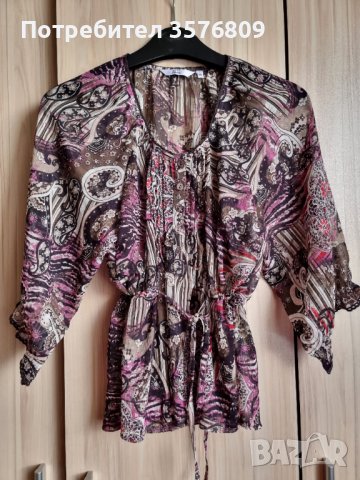 Красива, елегантна, прозрачна блуза, с три четвърти ръкав, в розова щампа , снимка 2 - Блузи с дълъг ръкав и пуловери - 39568498
