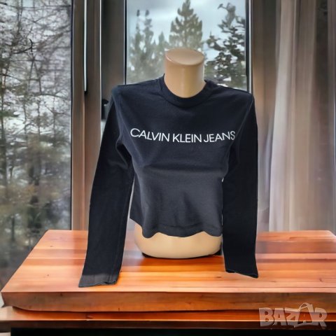 Calvin Klein дамски черен къс топ с дълъг ръкав, XS 