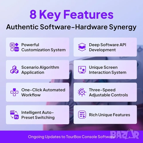 TourBox Elite: Bluetooth Контролер за Фото и Видео Обработка + Калъф , снимка 3 - Джойстици и геймпадове - 53288292