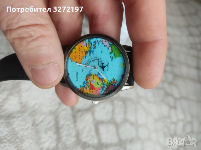 Кварцов часовник, модерен дизайн - циферблат географска карта, стрелка самолет , снимка 8 - Дамски - 40437438