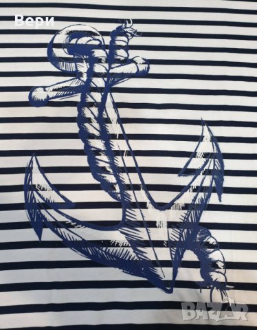 Нова дамска моряшка блуза с паднало рамо, трансферен печат Котва, снимка 11 - Блузи с дълъг ръкав и пуловери - 28375572
