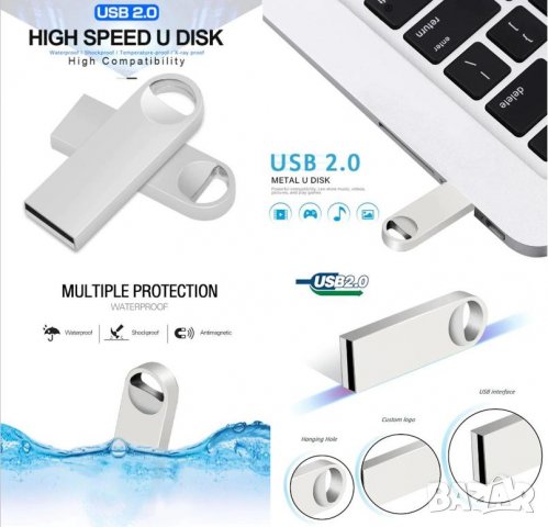 64GB Flash USB Drive Удароустойчива Водоустойчива Метална Флашка Ключодържател 58~60GB Флаш Драйв
