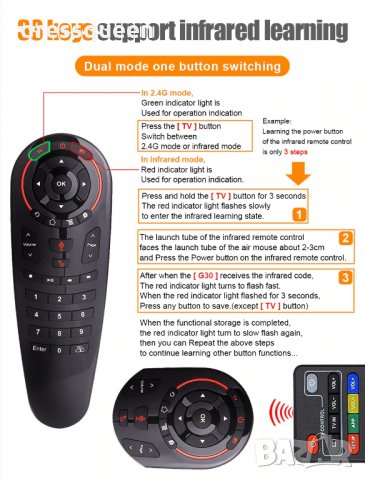 G30 Air Mouse безжична мишка с 33 бутона за Smart Tv или Tv Box , снимка 7 - Дистанционни - 28480018