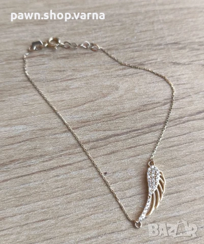 Златна гривна с фианити – проба 585, маркирана, снимка 3 - Гривни - 50819599