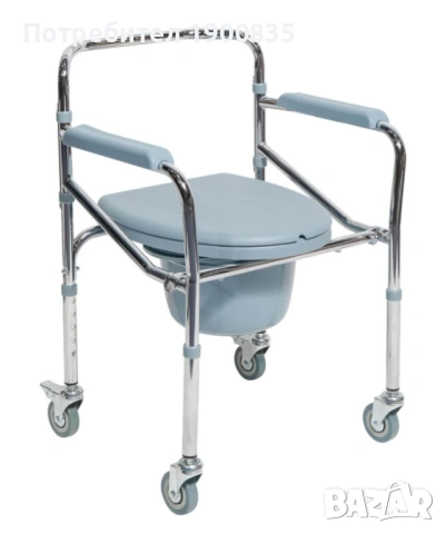ЧИСТО НОВ Комбиниран тоалетен стол с колелца – Сгъваем , снимка 3 - Тоалетни столове - 53477055