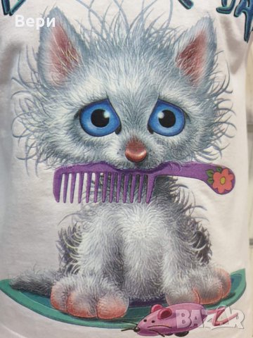 Нова детска тениска с трансферен печат Котенце Bad Hair Day, снимка 2 - Детски тениски и потници - 28462357