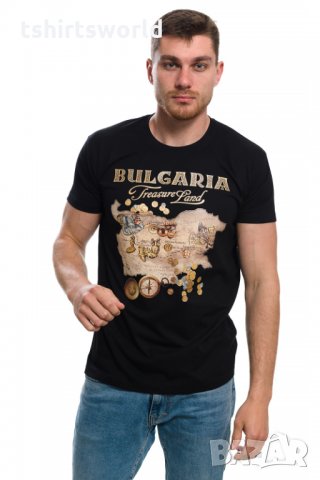 Нова мъжка черна тениска с трансферен печат България - Treasure Land (Земя на съкровищата), снимка 3 - Тениски - 27987779