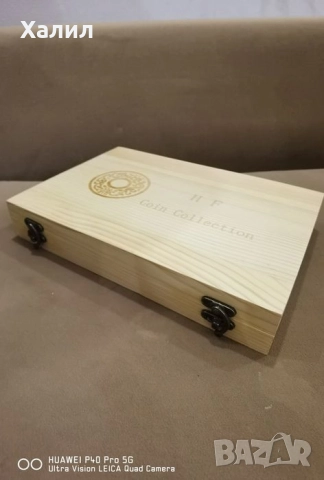 Дървена кутия за 100 и 50 монети + капсули + уплътнители за съхранение на монети, снимка 3 - Нумизматика и бонистика - 52107376