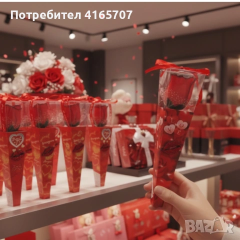 Романтичен букет с червени рози и декоративна лента – перфектен подарък за всека специален повод, снимка 4 - Декорация за дома - 53090203