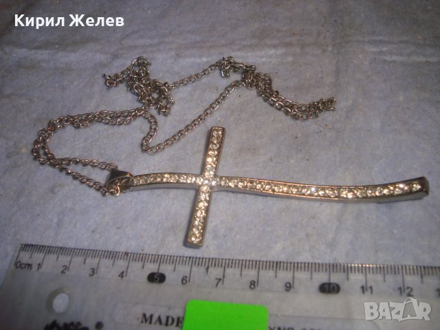 КРАСИВ ФЕШЪН АРТ СРЕБРИСТ МЕДАЛЬОН - КРЪСТ с КРИСТАЛИ и ВЕРИЖКА 27902, снимка 6 - Колиета, медальони, синджири - 37115076