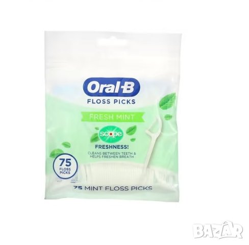 Комплект конци за зъби, Oral-B Тип клечка за зъби, устойчиви влакна, ментов вкус, 75 бр.